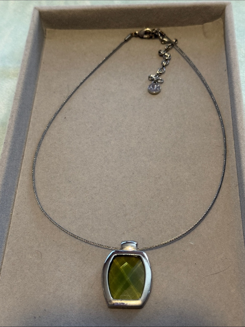 Anne Klein Olive Green Faceted Stone Pendant Necklace